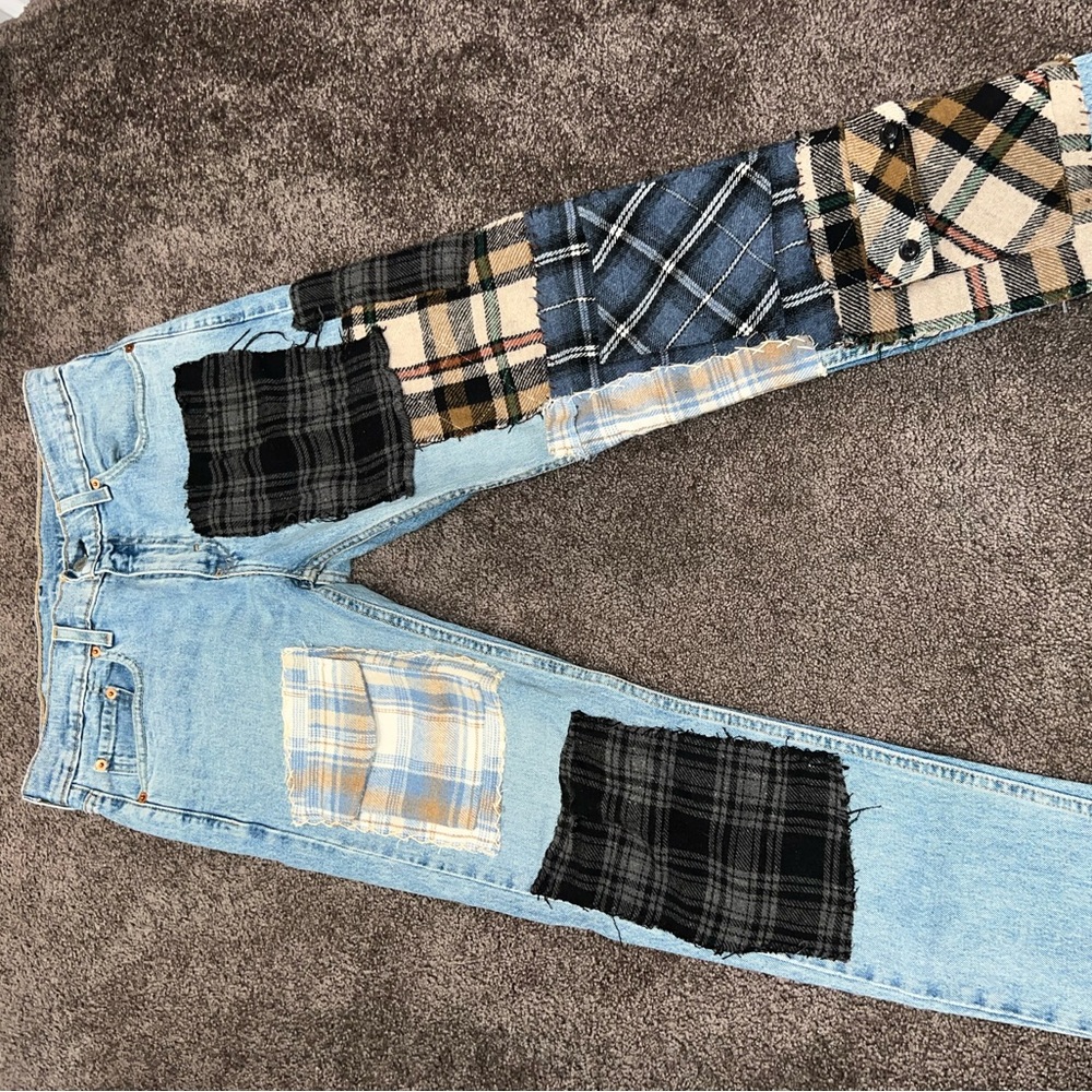 Mens Levi jeans with flannel patchwork